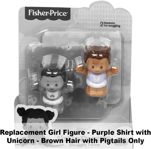 Miniatura 6 de Pieza de repuesto para Fisher-Price Little People Snuggle Twins - GKY44 ~ Figura de niña gemela ~ Camisa morada con unicornio y coletas