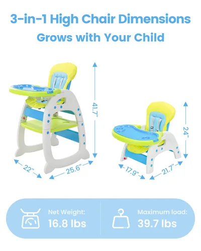Miniatura 5 de Trona de bebé, Trona 3 en 1 para bebés y niños pequeños, Trona convertible para niños pequeños, Trona ajustable para alimentación infantil para niño