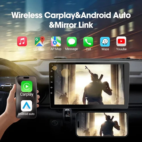 Miniatura 2 de Haudio Estéreo de auto de doble DIN de 9 pulgadas con Apple CarPlay/Android Auto, pantalla táctil HD con Octa-Core, Mirror Link, 4+64GB, BT 5.1