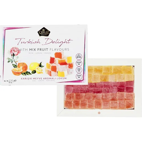 Miniatura 2 de Cerez Pazari Delicia turca con sabores de mezcla de rosa, naranja y limón, 8.1 onzas, caja de regalo gourmet de bocadillos de tamaño pequeño, sin
