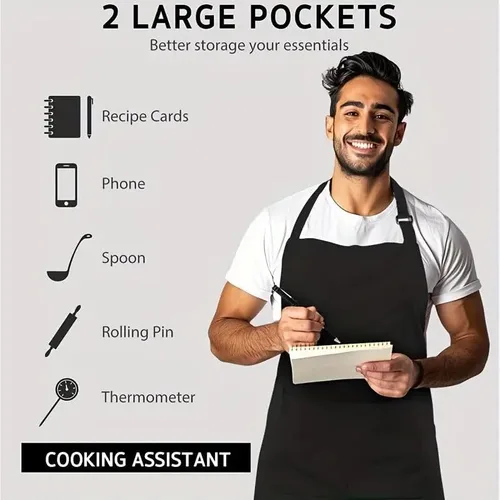 Miniatura 6 de 2 delantales de chef ajustables con 2 bolsillos, delantales de cocina para hornear, pintura para hombres y mujeres