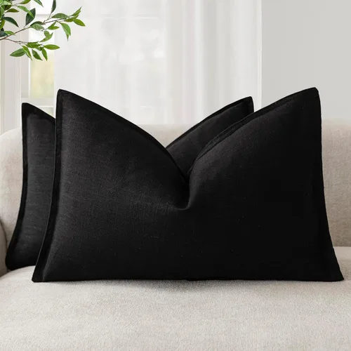 Miniatura 59 de Foindtower Paquete de 2 fundas de almohada decorativas de lino y liso, funda de cojín decorativa suave, estilo bohemio campestre para silla, sofá