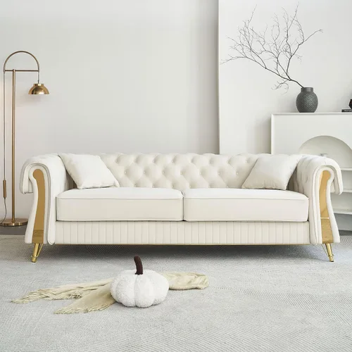 Miniatura 29 de KEIKI Sofá Chesterfield de terciopelo con botones capitoné de 87 pulgadas con cojines de espuma de alta densidad, moderno sofá de 3 plazas con Negro