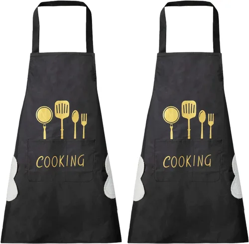 Miniatura 13 de DILLMAN Delantal de cocina para mujer con bolsillos para limpiar las manos, bolsillo grande, limpieza a mano, impermeable para cocinar y hornear