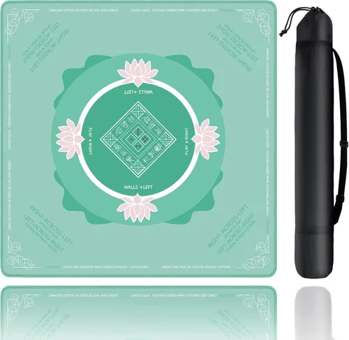 Miniatura 10 de Mahjong Mat, tapete Mahjong para mesa con bolsa, 31.5 x 31.5 pulgadas, goma antideslizante y reducción de ruido, tapete de juego para Mah Jongg