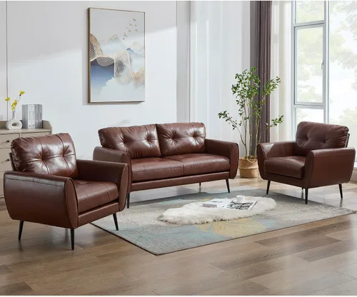 Miniatura 15 de TYBOATLE Sofá Sillón de 61" Loveseat Pequeño Sofás para Sala de Estar Sofá de Cuero Moderno de Mediados de Siglo Acolchado Mini Sofá Cómodo Oficina