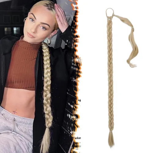 Miniatura 55 de Barsdar Extensión de 26 Pulgadas de Cola de Caballo Trenzada Larga con Banda Elástica - Extensiones de Cabello en Cola de Caballo Recta y Elegante