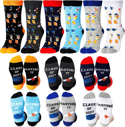 Mepase 6 pares de calcetines de graduación, regalos de clase dominada de 2023, calcetines casuales novedosos para graduación universitaria, regalo