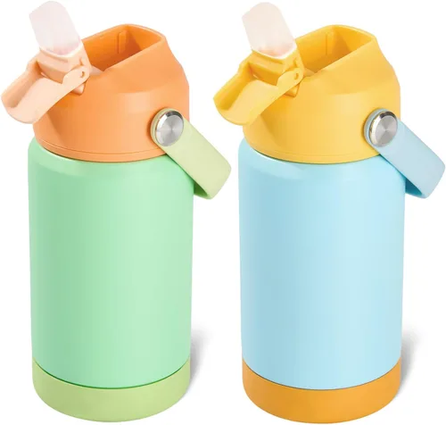 Miniatura 18 de Kerilyn - Botella de agua para niños, de acero inoxidable, con pajilla a prueba de fugas, con aislamiento térmico, libre de bisfenol A, unisex