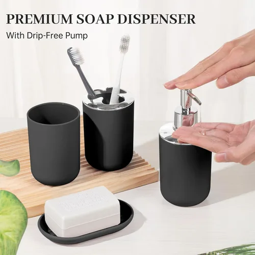 Miniatura 4 de Juego de accesorios de baño, 4 piezas de plástico incluyen dispensador de jabón, jabonera, soporte para cepillo de dientes, taza para enjuague