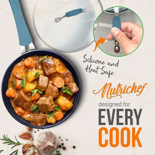 Miniatura 6 de NutriChef Excilon - Utensilios de cocina antiadherentes para el hogar, juego de ollas y sartenes con cacerola, sartenes, ollas, tapas, utensilios
