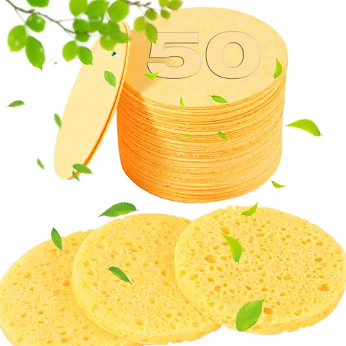 METUUTER 50 unidades de esponjas faciales comprimidas para esteticistas - 100% esponjas de celulosa natural para el rostro, esponjas profesionales