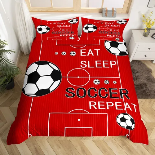 Miniatura 38 de jejeloiu Juego de ropa de cama de fútbol para niños, tamaño individual, juego de funda de edredón de fútbol para niños y niñas, funda de edredón