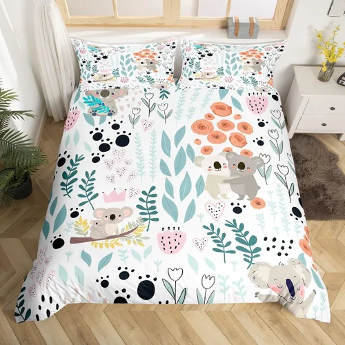 Miniatura 34 de Erosebridal Juego de ropa de cama individual de animales de la selva para niñas y niños, funda de edredón de elefante oso, tigre, león, safari