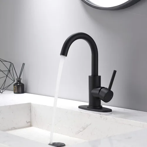 Miniatura 2 de Grifo de lavabo de baño de una sola manija, grifo de fregadero de barra giratoria de 360° con placa de cubierta, juego central de 4 pulgadas, grifo