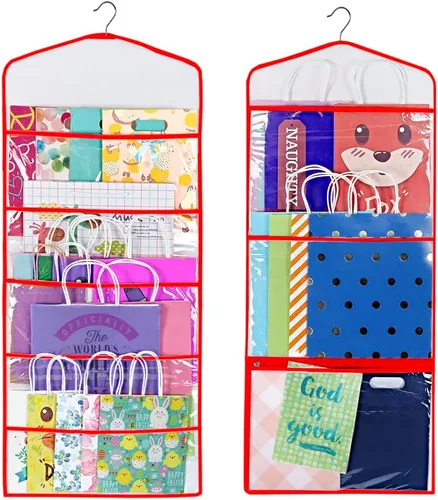 Bolsa de regalo y almacenamiento de papel de seda, organizador colgante con múltiples bolsillos delanteros y traseros de doble cara, organiza papel