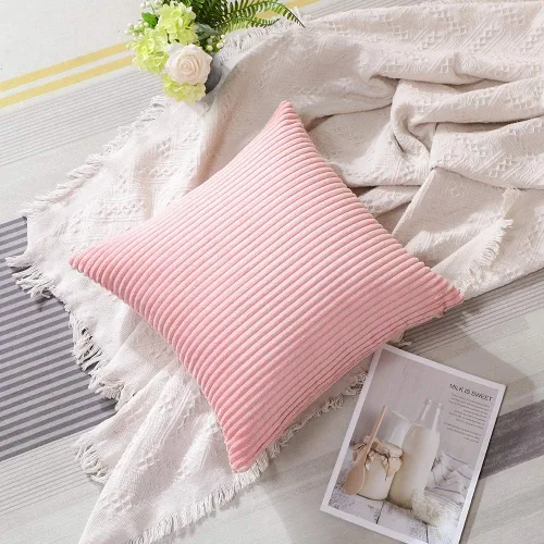 Miniatura 291 de Artscope Fundas de Almohada de Pana a Rayas Acogedoras Súper Suaves Decorativas Cuadradas Fundas de Cojín para Sofá Sillón Dormitorio Decoración