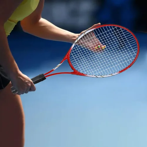 Miniatura 7 de Raquetas de tenis para 2 jugadores recreativas para principiantes, juego de raquetas adultas ligeras preencordadas de 27 pulgadas para mujeres
