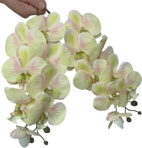 Miniatura 4 de HinyoCo 5 piezas de orquídeas artificiales y 2 paquetes de hojas, flores artificiales de Phalaenopsis de 32 pulgadas para decoración del hogar