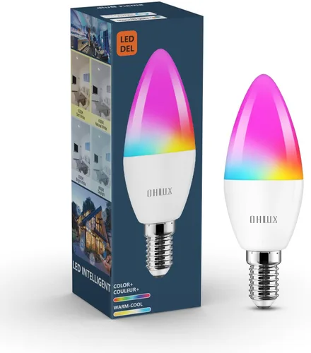 OHLUX Bombilla LED E12, bombillas LED inteligentes para candelabros de 5 W, equivalente a 40 vatios, bombilla que cambia de color RGB compatible con