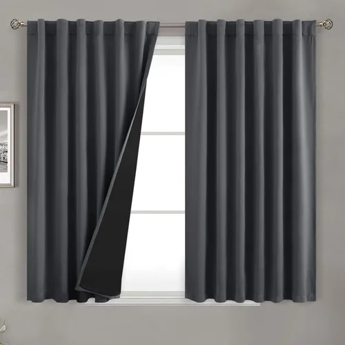 Miniatura 148 de BGment Cortinas 100% opacas beige de 63 pulgadas de largo con forro aislante térmico, bolsillo para varilla y lengüeta trasera de doble capa