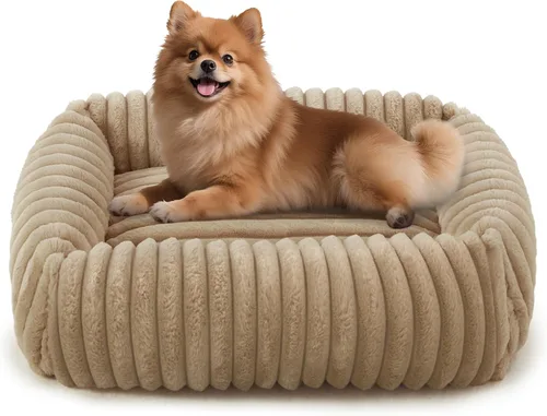 Miniatura 10 de FURTIME Cama para perros de tamaño mediano, cama ortopédica lavable para mascotas con funda extraíble, rectangular, suave, relajante, para Beige