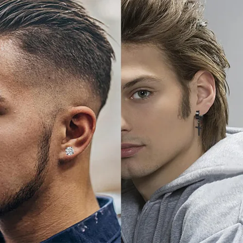 Miniatura 3 de Aretes para hombre 18 pares de aretes quirúrgicos de acero inoxidable para hombres y mujeres aretes de circonita cúbica aretes de aro colgantes