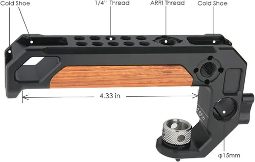 Miniatura 4 de NICEYRIG Mango superior para rosca ARRI 3/8 '' con abrazadera de varilla de 0.591 in, agarre de madera para cámara DSLR para jaula Rig - 348