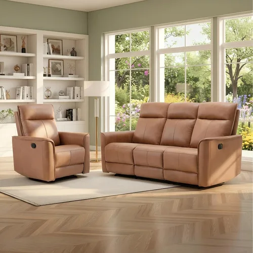 CANMOV Juego de muebles de sofá reclinable manual para sala de estar, incluye sillas de enfermería Leathaire, reclinables giratorias, sillón