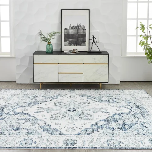 Miniatura 465 de Syalife 4x6 Alfombra Lavable para Área, Ultra Suave Antideslizante, Pila Baja, Alfombra Vintage Resistente a Manchas para Sala de Estar, Alfombra