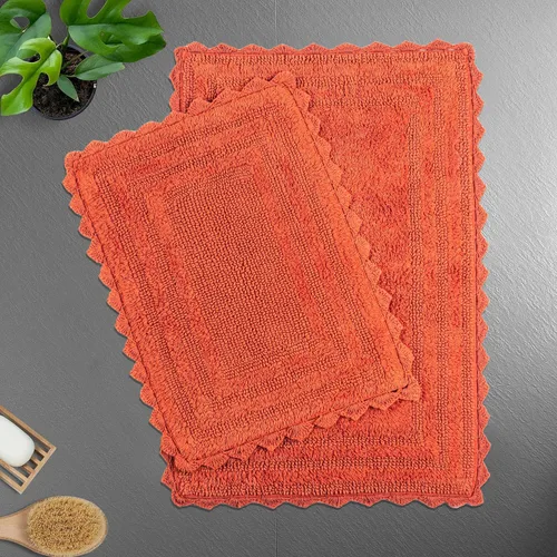 Miniatura 16 de TreeWool - Alfombras de baño con borde de ganchillo reversible en algodón de felpa (paquete de 2)