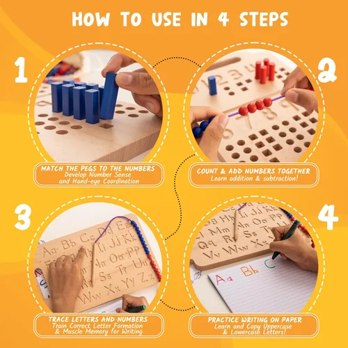 Miniatura 4 de Hulats Montessori - Tabla de seguimiento de números y letras - Alfabeto Montessori de madera y juguetes de conteo para niños pequeños de 3 años