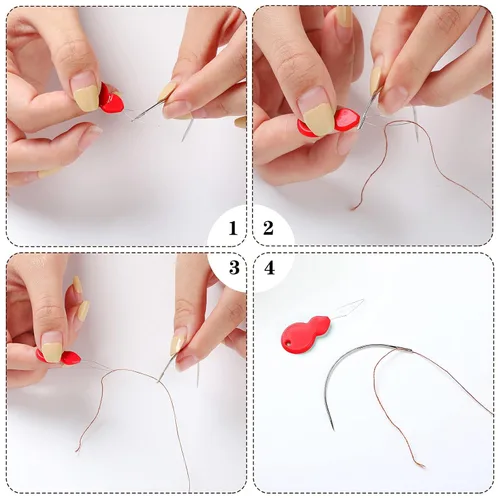 Miniatura 4 de Juego de 85 extensiones de cabello con clip, incluye 50 clips a presión en forma de U, 10 agujas curvas, 20 pines en T, 3 rollos de hilo de tejer, 2