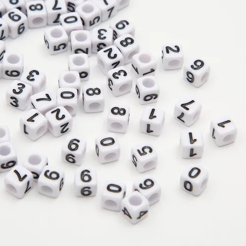Miniatura 3 de 1000 cuentas cuadradas de números, cubos de 0.236 x 0.236 pulgadas, cuentas acrílicas blancas para bricolaje para pulseras, collares, joyería