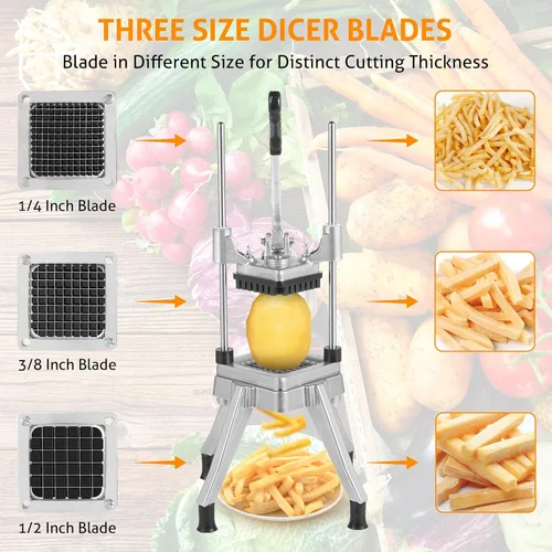 Miniatura 3 de WICHEMI Picador comercial de verduras con 3 cuchillas de repuesto, picador de alimentos resistente para papas, pimientos, champiñones