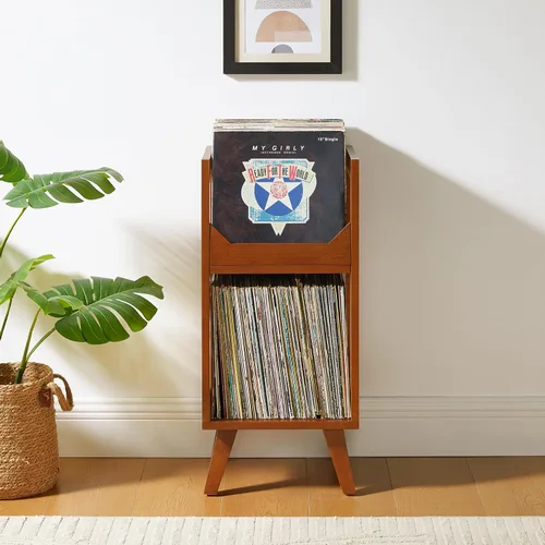 Miniatura 8 de Crosley Furniture Asheville - Soporte pequeño de discos moderno de mediados de siglo, almacenamiento de vinilo, con capacidad para hasta 130 discos