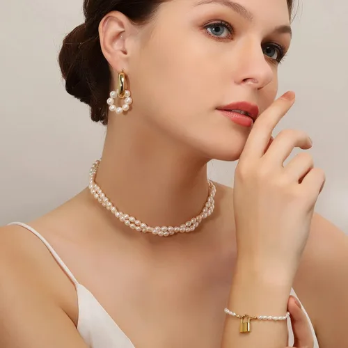 Miniatura 5 de Gargantilla de perlas, collar de gargantilla de perlas chapado en oro de 14 quilates para mujeres y niñas, collar de perlas de agua dulce natural