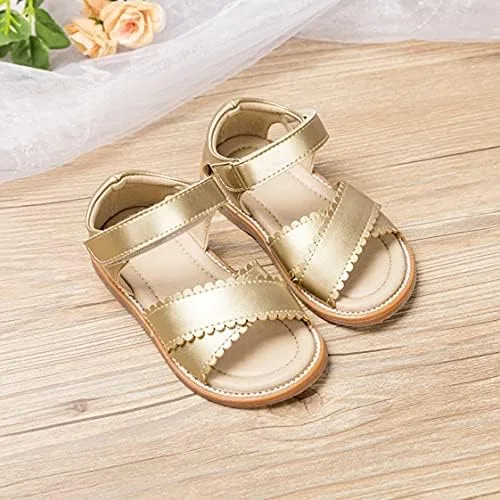 Miniatura 2 de Felix & Flora Sandalias para niña pequeña - Zapatos de vestir para niña de flores, puntera abierta, zapatos planos de verano para niños pequeños
