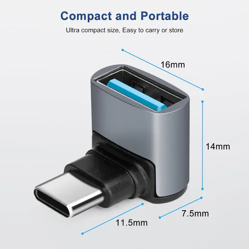Miniatura 7 de Adaptador USB C a USB 3.1 OTG de 90 grados (paquete de 2), adaptador USBC tipo C macho a USB hembra, transferencia de datos 10G para smartphone