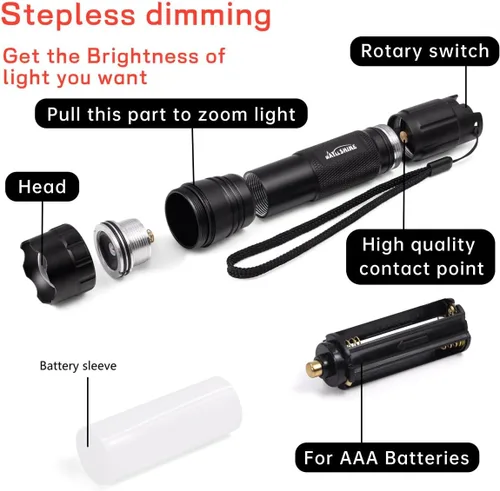 Miniatura 4 de Linterna de luz roja de atenuación continua, pureza alta de 620nm-630nm, brillo ajustable y enfoque para observación nocturna, astronomía, aviación