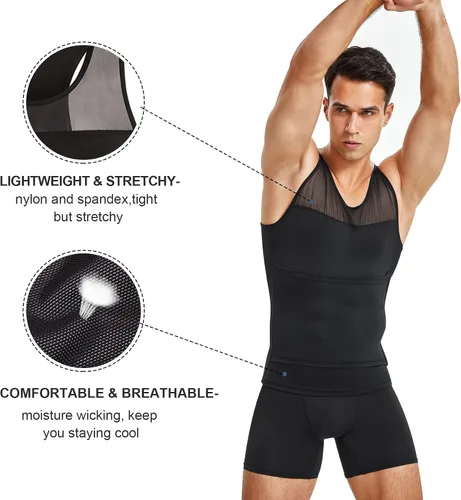 Miniatura 3 de Camisetas de compresión para hombre, faja moldeadora de pecho, control de abdomen, adelgazante, camiseta interior para entrenamiento, camiseta sin