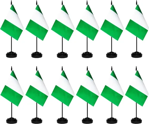 Miniatura 26 de Banderas de México - Juego de banderas mexicanas de escritorio, pequeña bandera de mesa de México con poste negro de 13 pulgadas, base negra y parte