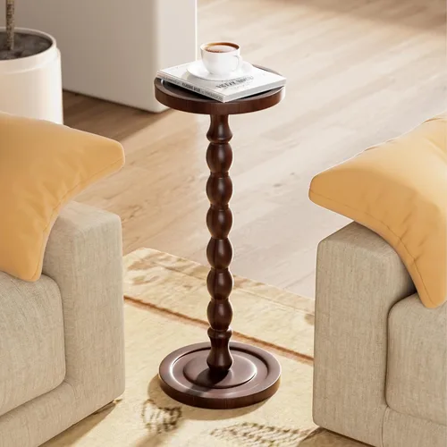 Miniatura 6 de Mesa de bebida de madera maciza, madera de caucho, pequeña mesa auxiliar redonda para espacios pequeños, mesas de Martini, mesas auxiliares de Nogal