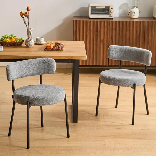 Miniatura 26 de Furniliving Juego de 2 sillas de comedor de madera de roble, silla de cocina tapizada de tela de lino moderna de mediados de siglo, sillas de Beige