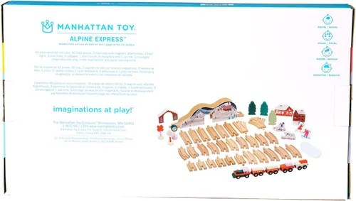 Miniatura 7 de Manhattan Toy Alpine Express - Juego de tren de juguete de madera de 49 piezas con accesorios escénicos para niños de 3 años en adelante