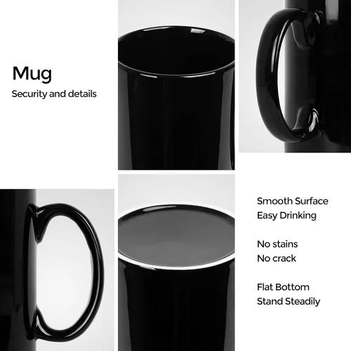 Miniatura 3 de harebe Taza de Café Extra Grande de 22 OZ, Taza de Té Gigante de Cerámica Lisa Boss, Gran Capacidad y Asa para Papá Hombres, Negro