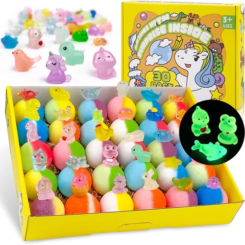 Yekery Bombas de Baño para Niños con Juguetes en el Interior, 30 PIEZAS de Bombas de Baño de Burbujas Naturales y Orgánicas con Sorpresa que Brilla