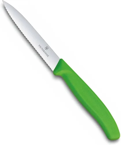 Victorinox 6.7736.L4 Cuchillo de pelar clásico suizo para cortar y preparar frutas y verduras Hoja dentada en verde 3.9 pulgadas