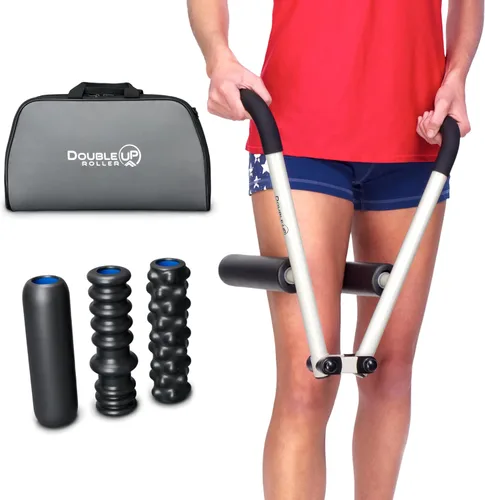 DoubleUP Kit de rendimiento de rodillos - Blanco - Masajeador muscular con control de presión de palanca y rodillos de cambio rápido