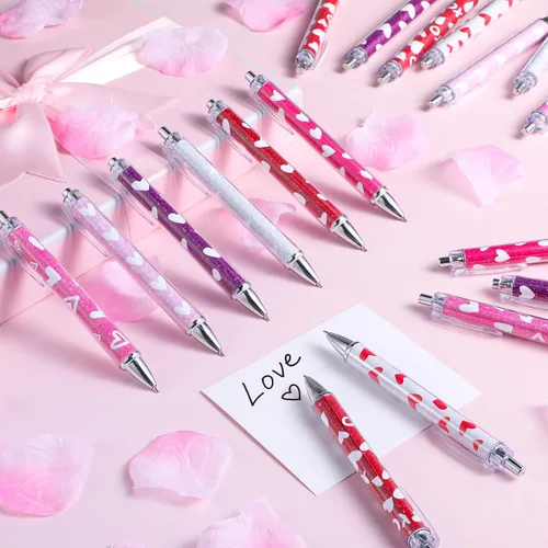 Miniatura 4 de Yeaqee 48 bolígrafos para el día de San Valentín, bolígrafos retráctiles de corazones coloridos a granel, regalos de fiesta de corazón dulce, 0.039